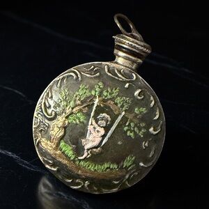 Vintage Sterling Silver Cherub Perfume Pendant Repoussé Swinging Angel